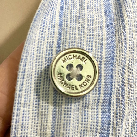 MICHAEL KORS Blue Striped Chambray Front Tie Linen Blend Sleeveless Top Size XL - Picture 12 of 12